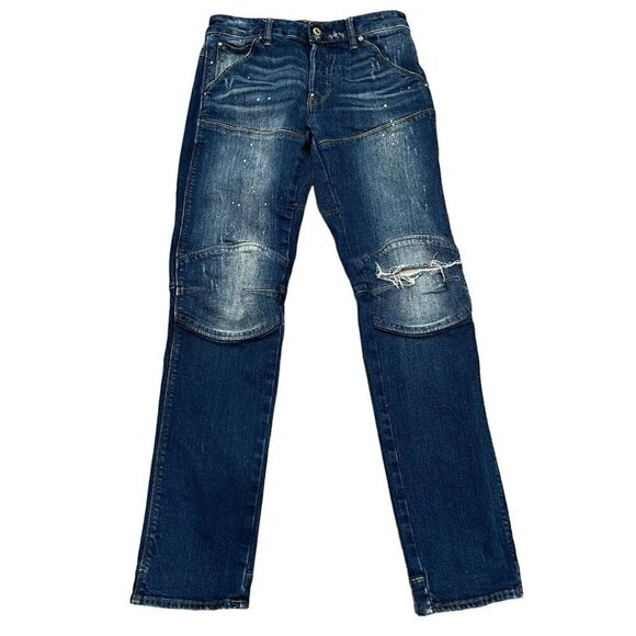 G-STAR RAW MENS JEANS 5620 3D SLIM W28 L32 BLUE DISTRESSED PAINT BIKER DENIM - Picture 1 of 9